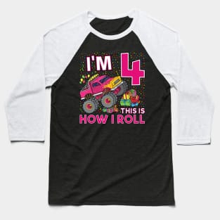 4th Birthday Monster Truck Party Gift 4 Year Old Girl Baseball T-Shirt